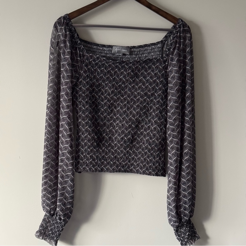 ANTHROPOLOGIE ROUEN SMOCKED CROP TOP WITH SHEER LONG SLEEVES SIZE SMALL